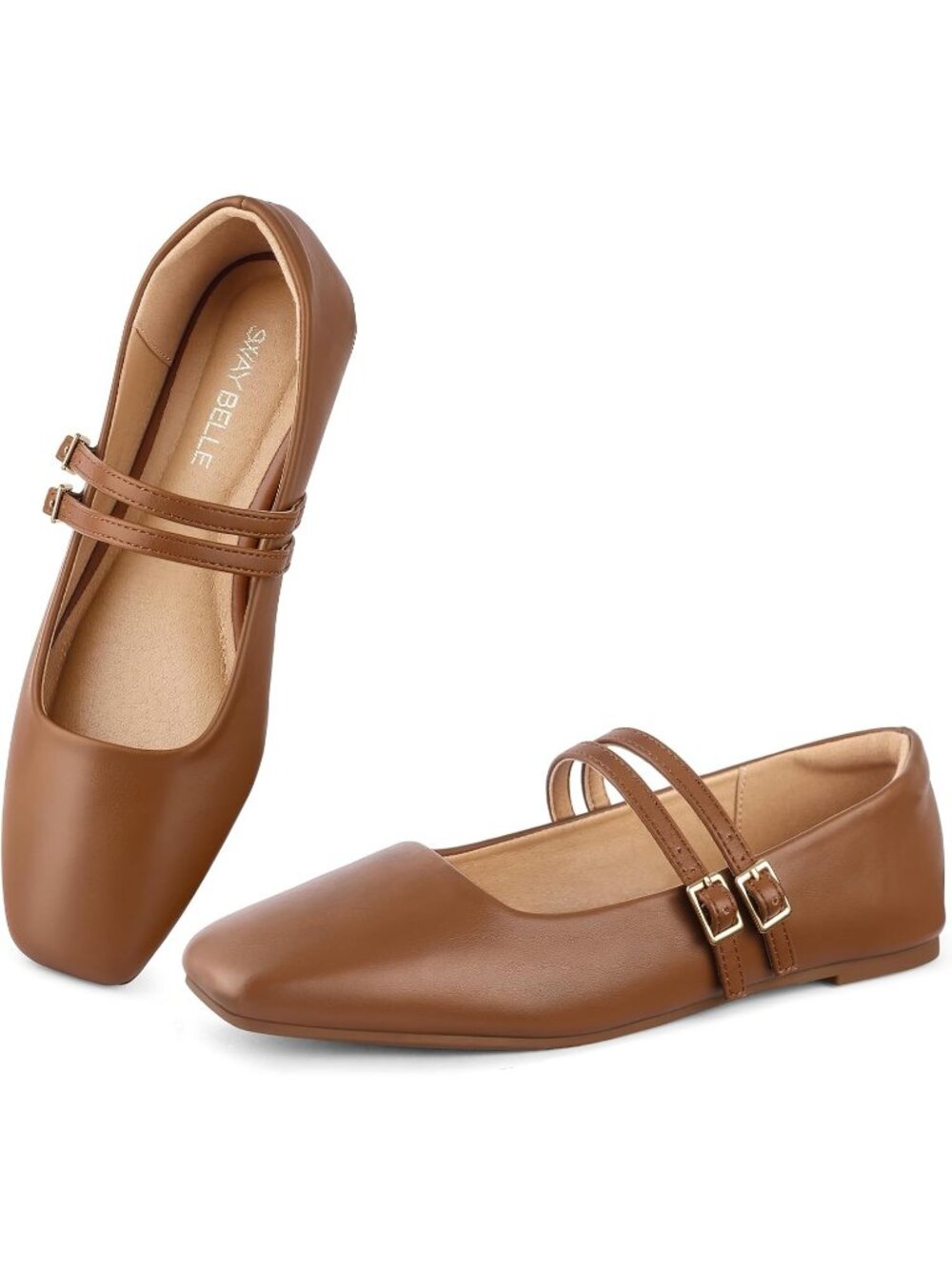 〽️Women's Mary Jane Flats Brown Comfort Dressy Round Toe Adjustable Double Strap